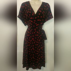 Torrid Plus Size 2 Black Cherry Mock Tie Wrap Dress With Belt NWOT